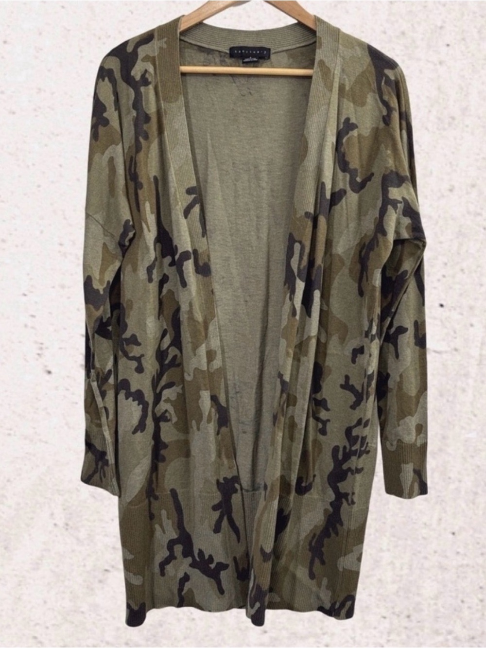 Sanctuary Camo Open-Front Cardigan in Olive and Brown